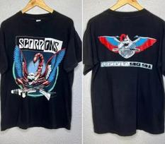 1990 Scorpions Tour 9091 Crazy World  2 Side Black Unisex Tshirt Unisex T-Shirt XXXXL gray