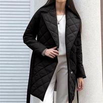 Women's  And Winter Mid-Length Breasted Belt Fashion Waist Down Diamond Lattice Lapel Down Jacket M juoda
