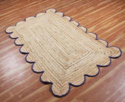 Džiuto kilimas Ovalus kilimas Stačiakampis 100% natūralaus pluošto plotas Svetainės kilimas Rankų darbo plotinis kilimas 60 cm x 60 cm(2x2feet) mėlyna/smėlis