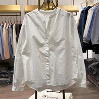 Moteriška balta mandarinų apykaklės palaidinė, oversized, laisvalaikio, ilgomis rankovėmis, marškiniai, kardiganas S balta