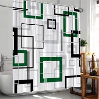Modernios geometrinės dušo užuolaidos Juodos ir raudonos languotos linijos Madinga Nordic namų vonios kambario dekoratyvinė medžiaga Vonios užuolaida su kabliukais W60H190(CM)-1 Pcs black