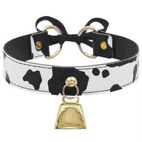 Fashion Leather Choker Cow Print Adjustable Bow Necklaces Bell Collar