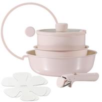 CAROTE Ceramic Coated Frying Pan Set IH Gas Detachable Easy Dishwasher Oven PFOS Lightweight Cherry Blossom Pink Pusan Special Series Life Abrasion rožinė