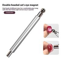 Dvigubas magnetinis katės akies formos nagų magnetinis pieštukas su plieniniais rutuliukais, itin stiprus gelio lako magnetinis rašiklis manikiūro magnetiniams įrankiams sidabras