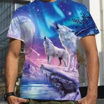 Men Wolf Print 3d T Shirt Short Sleeve O-Neck TShirt Vintage Polyester Breathable Sport Casual Large Size T-Shirts Men’s XL blue