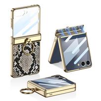 Tinka Samsung Z FLIP7 mobiliojo telefono dėklas Galvanizuotas piršto žiedas Vyris Paprastas odinis apsauginis dėklas Flip7 Korpusas Plėvelė Kritimui atsparus Pilnas komplektas SM-Flip7