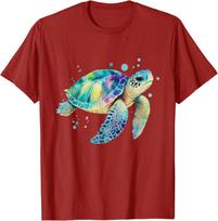 Watercolor Sea Turtle Graphic Tee Breathable Cotton Casual T-Shirt for Men Beach Trip S