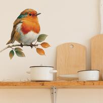 Hand Painted Robin Bird Wall Sticker for Living Room Kitchen Dining Room Background Home Decor Self-Adhesive Removable Decal 29x29cm įvairiaspalvis
