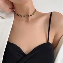 Leather Titanium Steel Choker Necklace - Women’s Fashionable European American Hip Hop Clavicle Chain Gold Bracelet