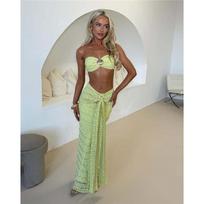 Lace Jacquard Vacation Seaside Casual Sexy Cool Solid Color Swimsuit Sleeveless Two-piece Suit S
