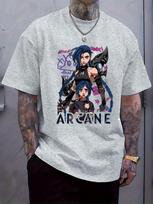 Arcane Anime Character Graphic Tshirt - Casual Round Neck... XXXXL black