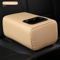 Second Row Rear Central Armrest Box with Cup Holder Arm Rest for Ford for Nissan for Mitsubishi for Honda for Mazda for Suzuki Beige-Double pockets beige