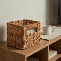 Rattan Basket Open Top Rectangular Cutout Handles Light Brown 35x26x18.5cm Light Brown 17x17x14cm