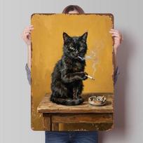 Smoking Cat Painting Tinplate Poster Custom Wall Art Vintage Metal Signs Retro Tin Plaque for Decoration Bedroom Bar Accessories 20x30cm（7.8x11.8inch）