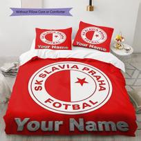 Custom Name Slavia Prague Football Crest Bedding,Quilt Set Quilt Cover Pillowcase Home Birthday Gift (1 * duvet cover + 2 * pillowcase, without core) 135x200cm white