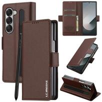 Magnetinis atverčiamas odinis telefono dėklas, skirtas Samsung Galaxy Z Fold 8 Ultra7 6 5 4 3 5G Fold6 Fold5 Fold8, piniginė su kortelių laikikliu, Etui Coque Samsung Z Fold 8 ruda