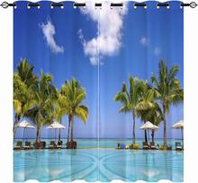 Ocean Tropical Summer Hawaiian Sunset Sea Waves Scenery Pattern Window Fabric Curtain for Living Room Left and Right  2Panel 100W160H(CM)40x63in&Hook