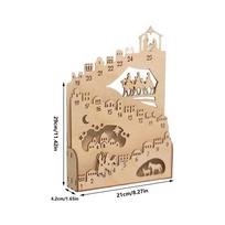 2025 wooden Christmas advent calendar, 25 Days movable figure Christmas countdown calendar, wooden Christmas decoration lights Wood beige