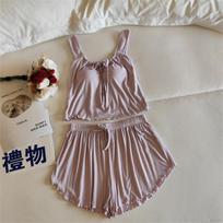Sexy Pyjama Woman Modal Chest Pad Summer Pajamas Sleeveless Vest Shorts House Wear Two Piece Set Pijama Homewear M