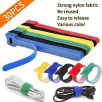30-Pack Multicolor Nylon Hook and Loop Cable Ties | Reusable Self-Adhesive Cable Organizer | Multi-Purpose Cord Management Tool for Home and Office 30pcs