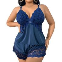 Women Plus Size Pajamas Set Sexy Lace Trim Cami Sleeveless Top XL