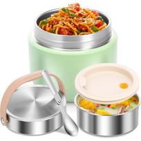 Termosas maistui 1,2 l Vakuuminis maisto indas Nerūdijančio plieno terminis maisto dėklas Dvisluoksnis maisto indas su sulankstomu šaukštu Nešiojamas terminis izoliuotas Q beige