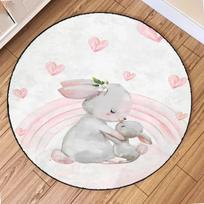 Tappeto circolare rosa Tappeto modello coniglio cartone animato Camera da letto per bambina Tappetino antiscivolo resistente allo sporco 60cm x 60cm