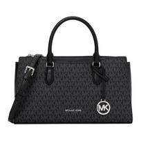 MICHAEL KORS ARDEN brand letters all over printed coated canvas shoulder handbag medium size women's black juoda