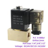 80 bar vandens oro aukšto slėgio solenoidinis vožtuvas, 2 kryptys, 1/4 3/8 1/2 BSP, 12V 24V DC, AC220V, paprastai uždarytas, tiesioginio veikimo, žalvarinis vožtuvas 24VDC