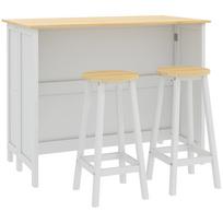 Virtuvės sala ant ratukų su 2 taburetėmis, prailginama darbo plokšte, 2 spintelėmis su 4 durelėmis, modernaus dizaino, balta 110 x 60 x 90 cm