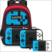 Kids Backpack Boys Girls Game Print Large Capacity School Bag Lightweight Ergonomic for Ages 6-14 with Lunch Bag Pencil Case 1