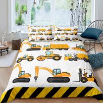 Excavator Duvet Cover Set Microfiber Tractor Truck Comforter Cover Twin Construction Vehicle Cartoon Bedding Set For Boys Teens EU single(135x200cm)