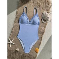 New Sexy Striped Frilled Strappy Women Swimwear One Piece Swimsuit Female Monokini Padded Bather Bathing Suit S