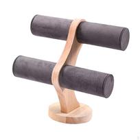 Luxurious Velvet Bracelet Display Stand with Wood Base - Elegant Jewelry Organizer for Dresser or 24x12x23cm gray