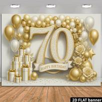 2D  Happy 70th Birthday  Photography Backdrop, Gold Floral & Gift Background 47.2x31.5inch/120*80cm beige