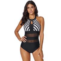 Women S Sexy Backless Halter Mesh Patchwork One Piece Swimsuit S