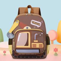 Children's cartoon excavator backpack, large capacity shoulder bag, can go to school and travel, back-to-school season backpack chaki