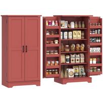 Virtuvinė spintelė virtuvės spintelė 5 lentynos su durelėmis ir reguliuojamomis lentynomis 60P x 40G x 120A cm raudonos medienos raštas 60 x 40 x 120 cm