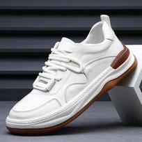 Luxury Brand Men's Shoes Fashion Genuine Leather Skateboard Shoes for Men Breathable Walking Sneakers Comfortable Casual Shoes 38 balta
