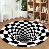 3D languotas apvalus plotinis kilimas miegamojo, virtuvės kilimėlis, plaunamas, akcentas vidaus grindims, vonios kambario kilimas svetainei, namų biurui, koridoriui 120*120cm black