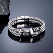 Vikingų Rūnos Dvisluoksnė Apyrankė Vyrams Nerūdijančio Plieno Vielos Virvė Norvegų Triquetra Apyrankė Vintažiniai Skandinaviški Papuošalai Dovanos 19cm sidabras