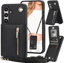 Crossbody wallet case for Samsung Galaxy S25FE with zippered pocket and PU leather lanyard juoda
