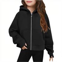 Girls' Big Kids Zip-Up Hoodie Long Sleeve Color Hooded Sweatshirt for Casual Wear 120