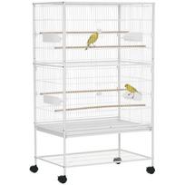 Paukščių narvas su ratukais 78x52x132 cm su išimamu padėklu ir lentynėle kanarėlėms, banguotosioms papūgėlėms, baltas 78 x 52 x 132 cm