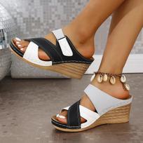Fashion Summer Plus Size Wedge Slippers 2025 Brand Ladies Shoes Peep Toe Women's Slippers Fashion Color Matching Casual Slippers Women 36