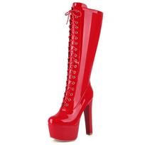 Red High Knee Boots Women Platform Sexy Luxury White Black Heels Women's Winter High Boot Party Dance Shoes Lady Big Size 45 35
