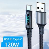 Itin greito įkrovimo laidas - 6A 120W USB A į Type C Nailoninis duomenų laidas skirtas Redmi Samsung su LED skaitmeniniu ekranu 2m white