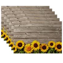 4PC 30x45CM Sunflower Wood Grain Placemats Stain Resistant Linen Table Placemats Summer Seasonal Kitchen Party Decor 30x45cm-4PC beige