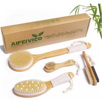Dry Brushing Body Brush, Natural Boar Bristle Dry Brush, Bamboo Exfoliating Body, Face, Foot, Long Handle Back Scrubber Brush, Meridian Pressure 4 items beige