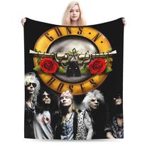 Guns N Roses Band Flannel Blanket  Soft Durable Bedding Throws for Couch Chair Airplane Travel Novelty Bedspread Sofa Bed Cover 75x90cm gray